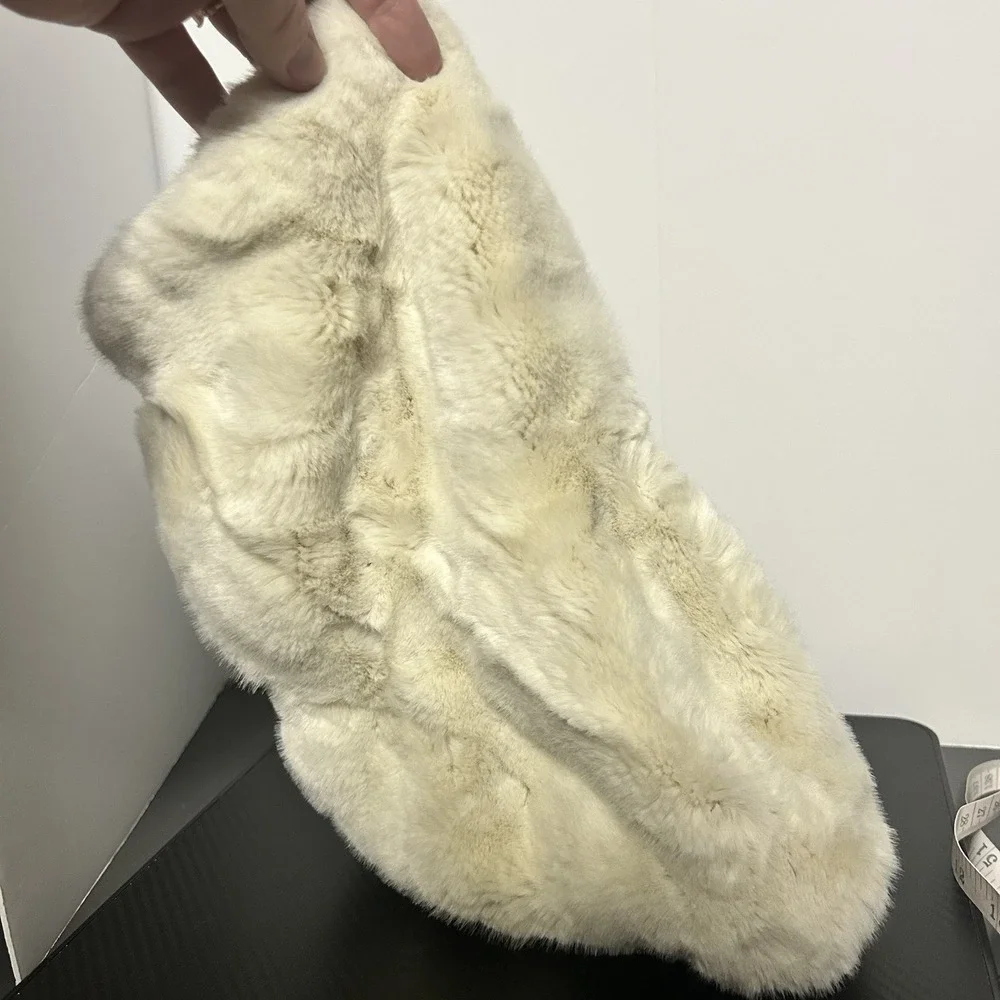 Vintage  Faux Fur Muff Hand‎ Warmer Rich Cream Color Fabric Lining w/ Drawstring